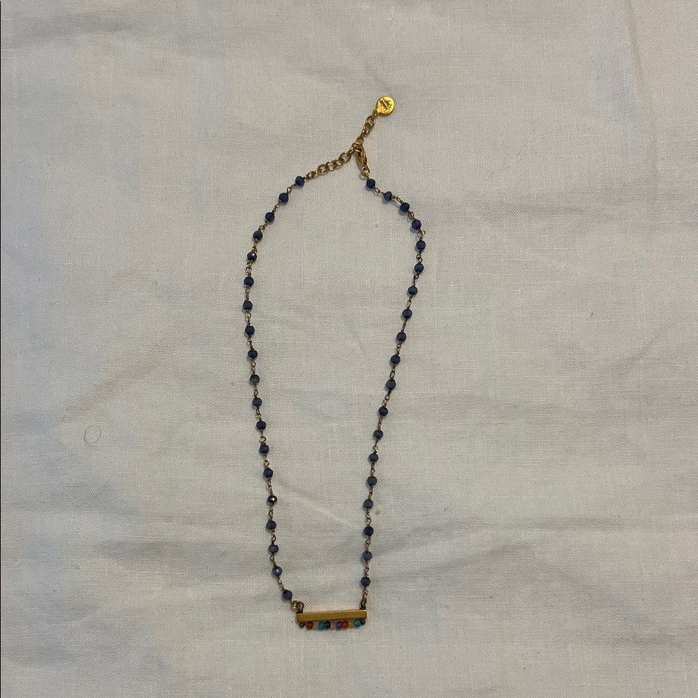 Chic Gold and Blue Beaded Necklace